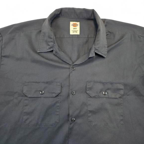 Dickies Work Shirt Black 2XT Short Sleeve Button Up Poly Cotton Blend - Picture 2 of 6
